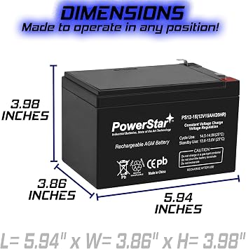 2 Pack of PowerStar 12V 15Ah E Scooter Batteries, Replaces MK Battery ES12-12 (Use in Series to Get 24 Volt 250 Watt)