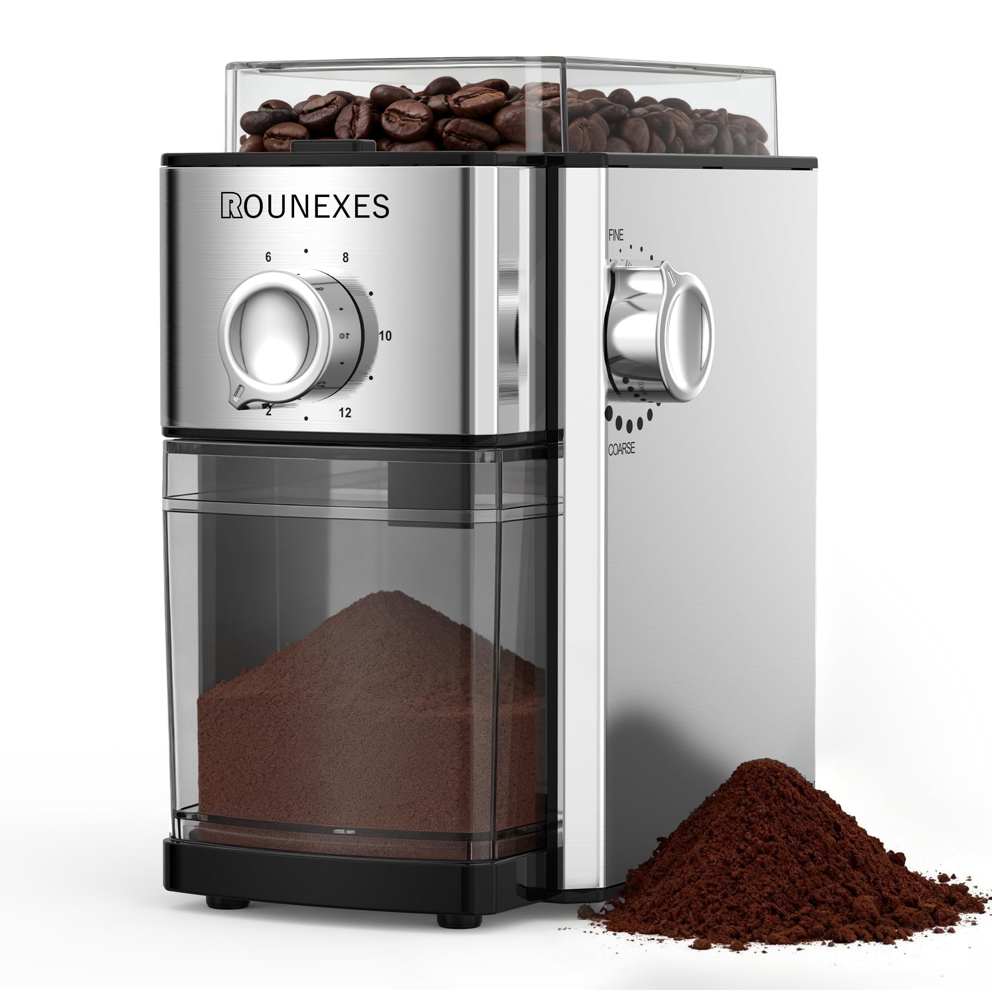 Electric Flat Burr Coffee Grinder, Coffee Grinder with 17 Grind Settings, Coffee Beans Grinder with Removable Burr, Large Capacity Bean Hopper & Compact Design for Home&Office