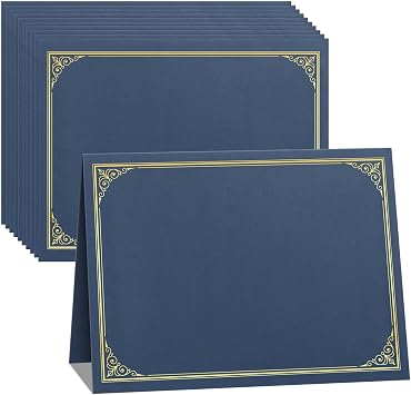 SUNEE 10 Packs Navy Blue Certificate Holders, 250gsm, for 8.5x11 Award Certificates, Certificate Covers with Gold Foil Border