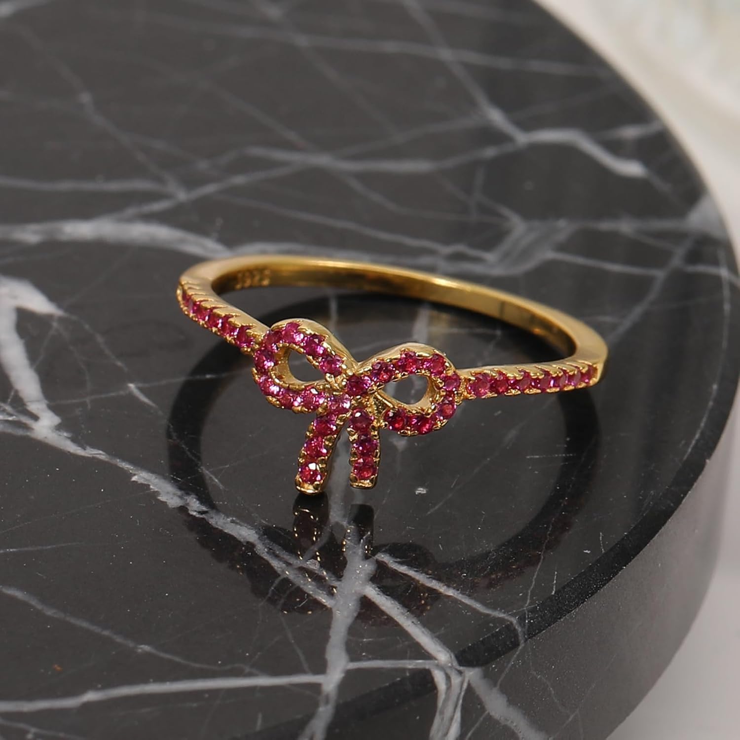 Pink Bow Rings for Women 14K Gold Plated 925 Sterling Silver Rings Mother Daughter Knot Rings Dainty Cubic Zirconia Stackable Rings Jewelry - Image 6