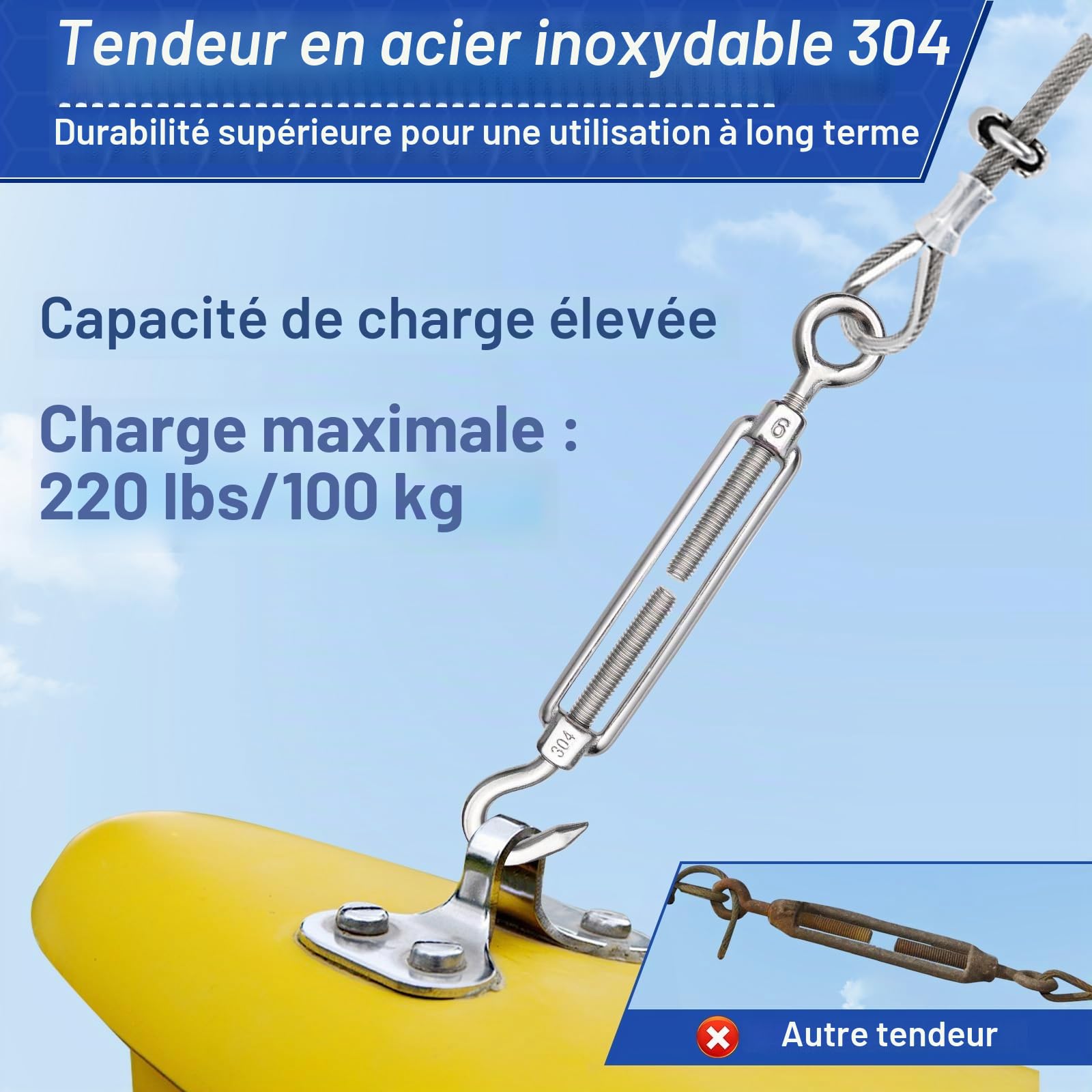 TooTaci Corde en Acier Inoxydable à Suspendre Kit, 60M/5mm Cable Acier Inoxydable 304 Revêtu PVC, avec M6 Tendeur Cable Inox Filin Acier pour Plantes Grimpante,Corde a linge,Suspension Exterieur