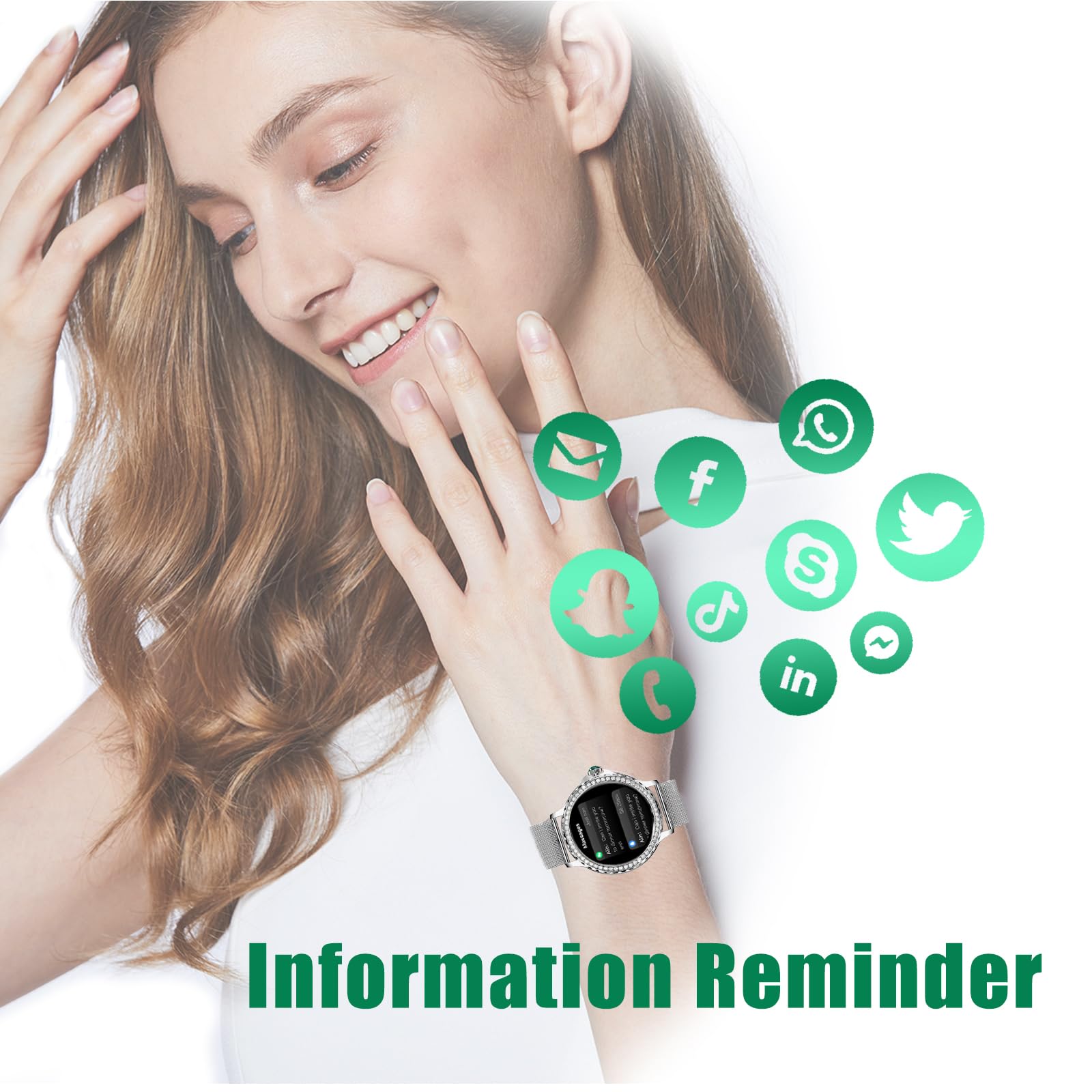 SoPrii Smartwatch Donna Chiamata Bluetooth e Risposta Vivavoce, Smart Watch da 1,3'' con 2 Cinturini, Orologio Fitness IP68 con Cardiofrequenzimetro, SpO2,Notifiche Messaggi per iOS Android (argento)