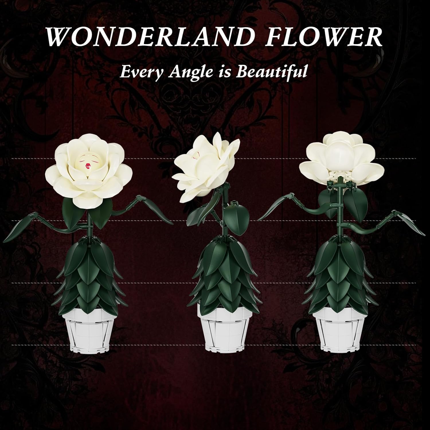 Wonderland Flower Building Block Sets, Ivory White Rose Flower Compatible with Lego, Home Decor Flowers for Adults, Girls, Women and Fans - Gifts for Mothers Day, Birthday and Festivals (221 PCS)