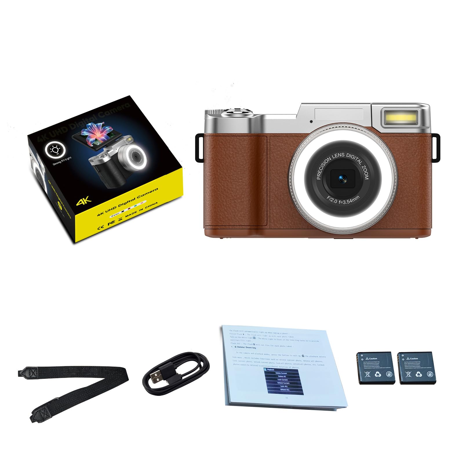Andoer Cámara digital 4K, cámara de fotos de enfoque automático de 48 MP, cámara compacta portátil con pantalla plegable de 180°, zoom digital de 16X para niños, adolescentes, estudiantes