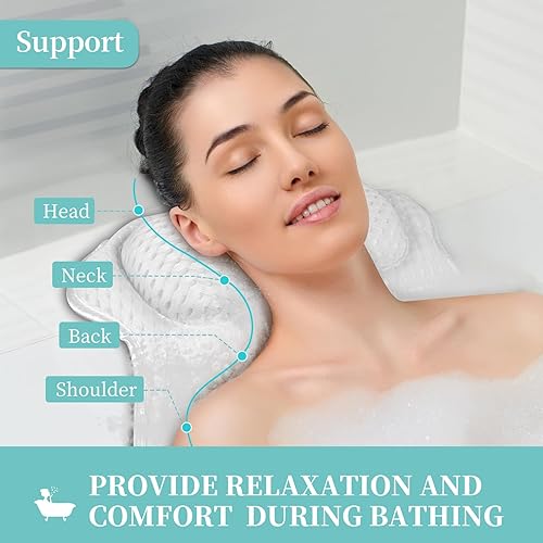 Miniatura 2 de Almohada de baño para soporte de espalda para el cuello de la bañera almohadas suaves para bañera con malla de aire 4D y ventosas antideslizantes -