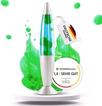 Lavalampe (grün) | Grüne Wachslampe | Originell und handliche Tischlampe mit 1,7 m Kabel & Ersatzleuchtmittel | Retro-Design