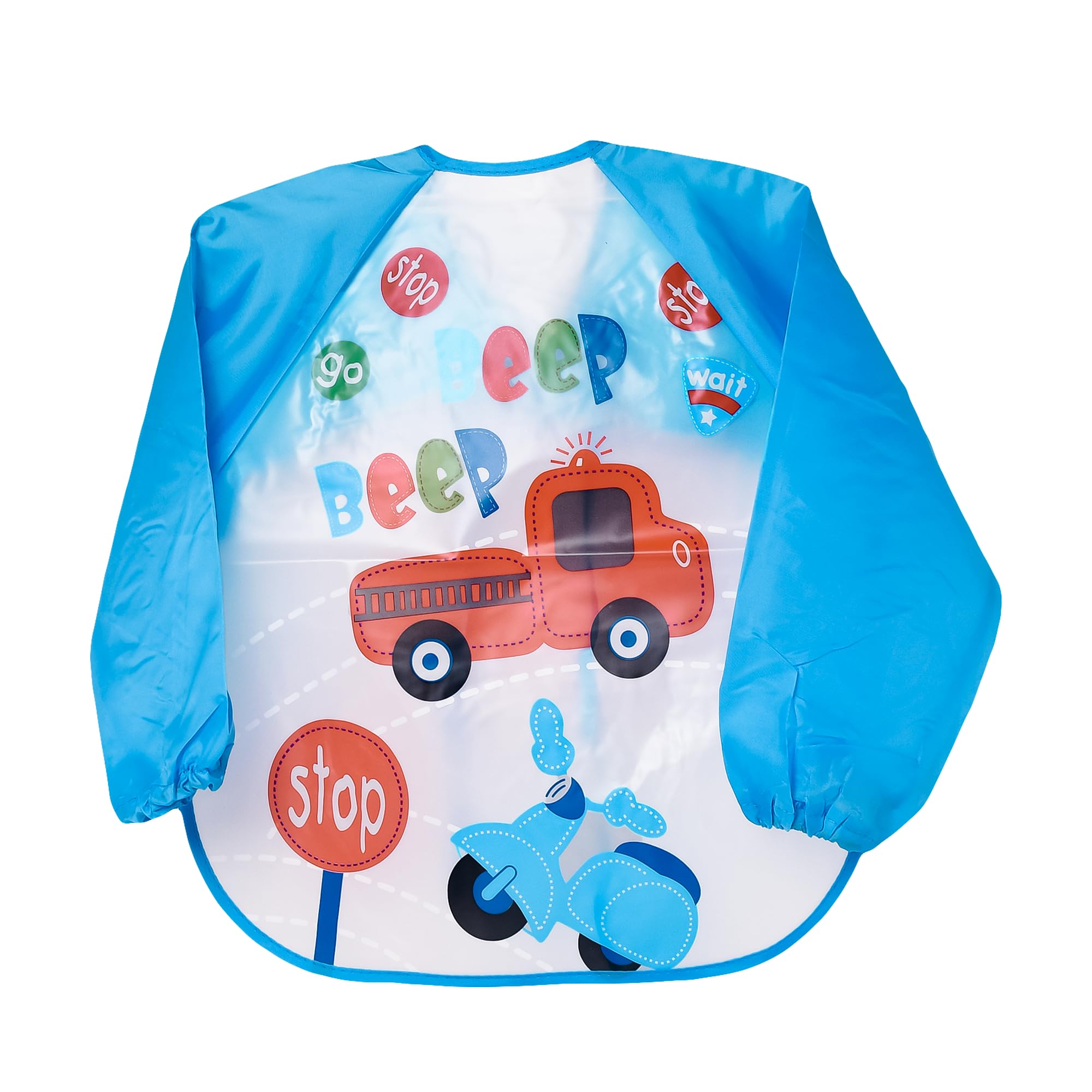 THE LITTLE LOOKERS Full Sleeves Washable Waterproof Bib/Apron with Tying Robe| Cute Prints| Quick Dry PVC Baby Bibs for Newborns/Infants/Toddlers/Babies-Blue (Pack of 1)-image-17