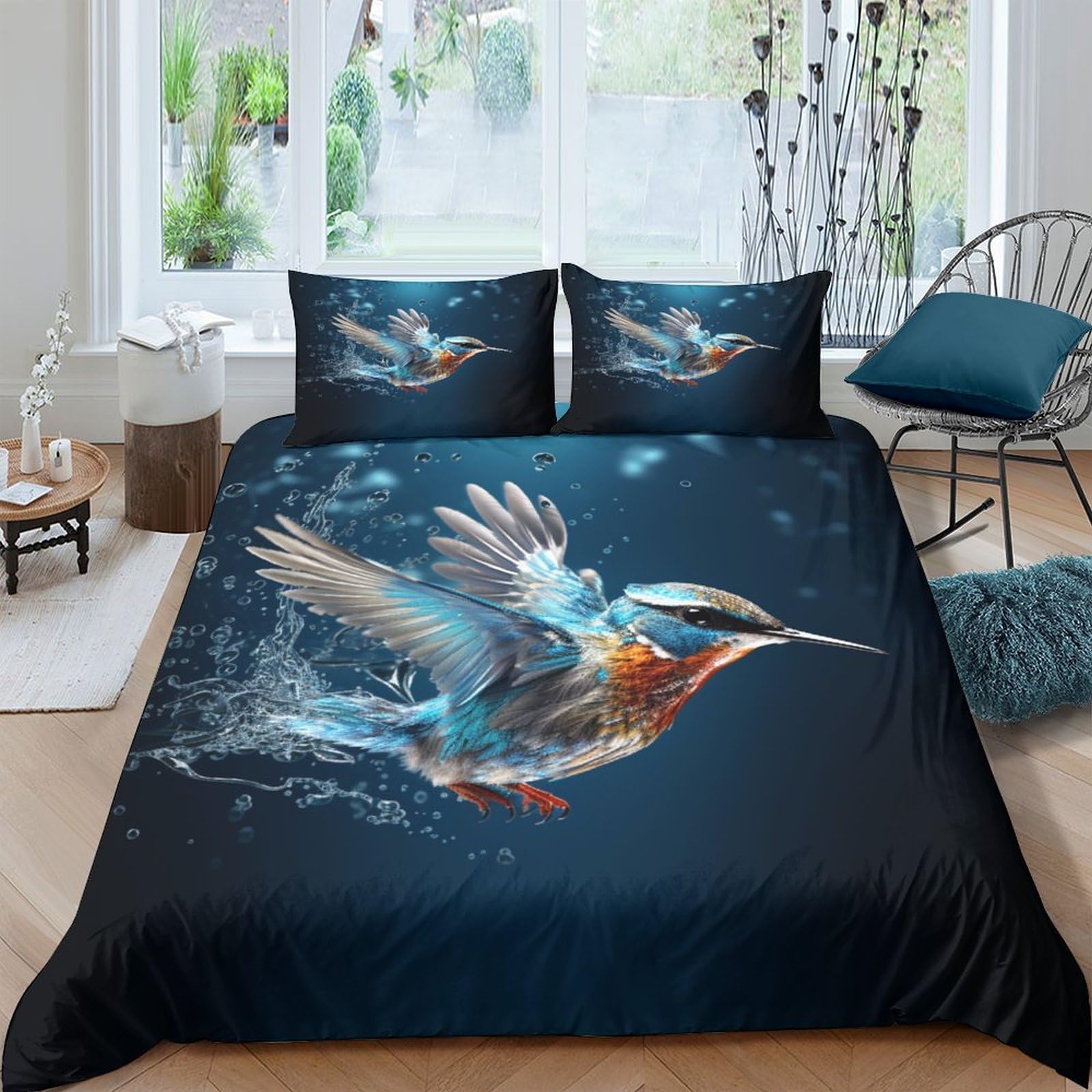 LKBASOEGD Kingfisher Duvet Cover Sets 3 PCS Hotel Quality Quilt Cover Bed Sets Bed Covers with Pillowcases with Zipper Closure Hypoallergenic Soft Breathable Microfiber Double（200x200cm）