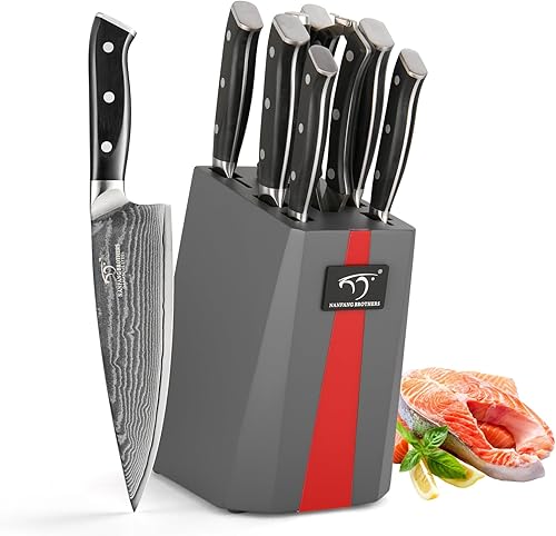 Miniatura 12 de Juego de cuchillos de cocina, juego de cuchillos de cocina de Damasco de 18 piezas con bloque, mango ergonómico de ABS para juego de cuchillos de
