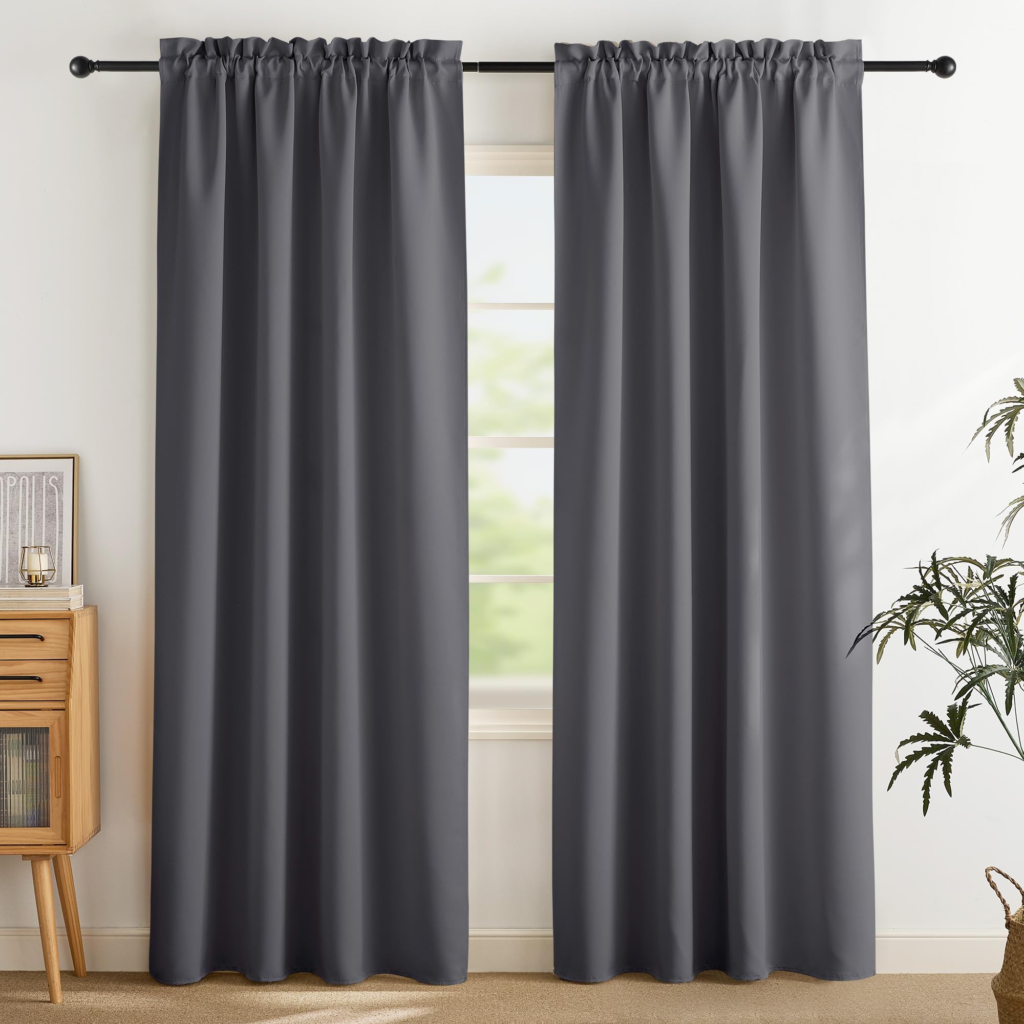 PONY DANCE Hitzeschutzvorhang Haustür Vorhang Grau Blickdicht H 220 x B 140 cm Wohnzimmer Gardinen mit Stangedurchzug Verdunklungsvorhänge Thermovorhang Tür