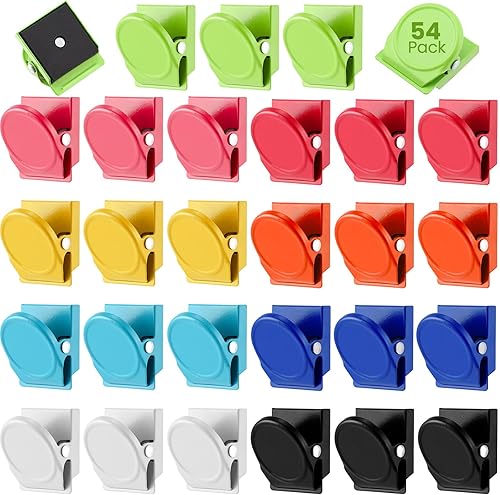 Vista 8 de Tenceur 54 clips magnéticos de metal resistentes para refrigerador, pizarra blanca, clip magnético para oficina, aula, maestros, armarios escolares