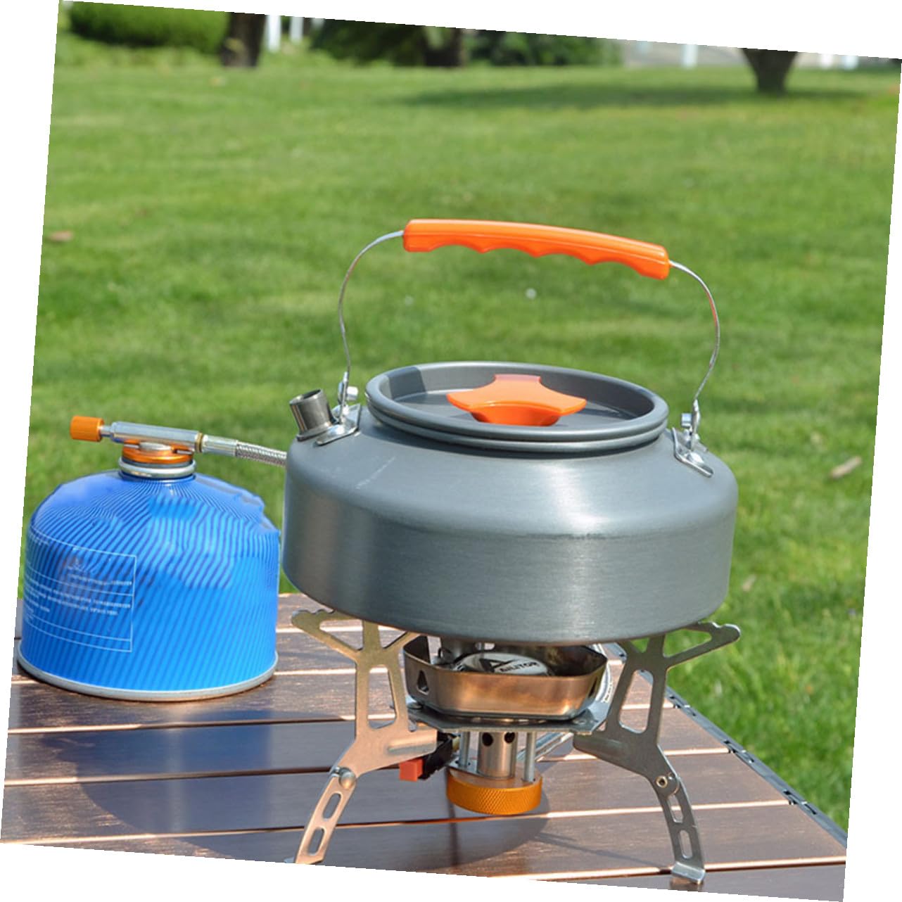 WOONEKY Tetera Portátil para Camping Mango Resistente al Hervidor de Agua para Picnic y Actividades al Aire