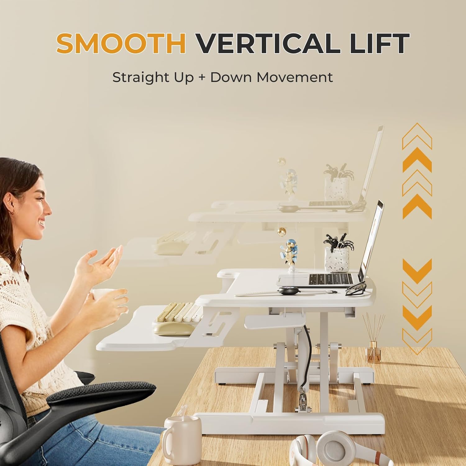 JOY worker Standing Desk Converter, 32" Height Adjustable Sit Stand Up Desk Riser with Keyboard Tray & 6 Fridge Magnets, Desktop Workstation Riser for Home Office Computer Laptop, White