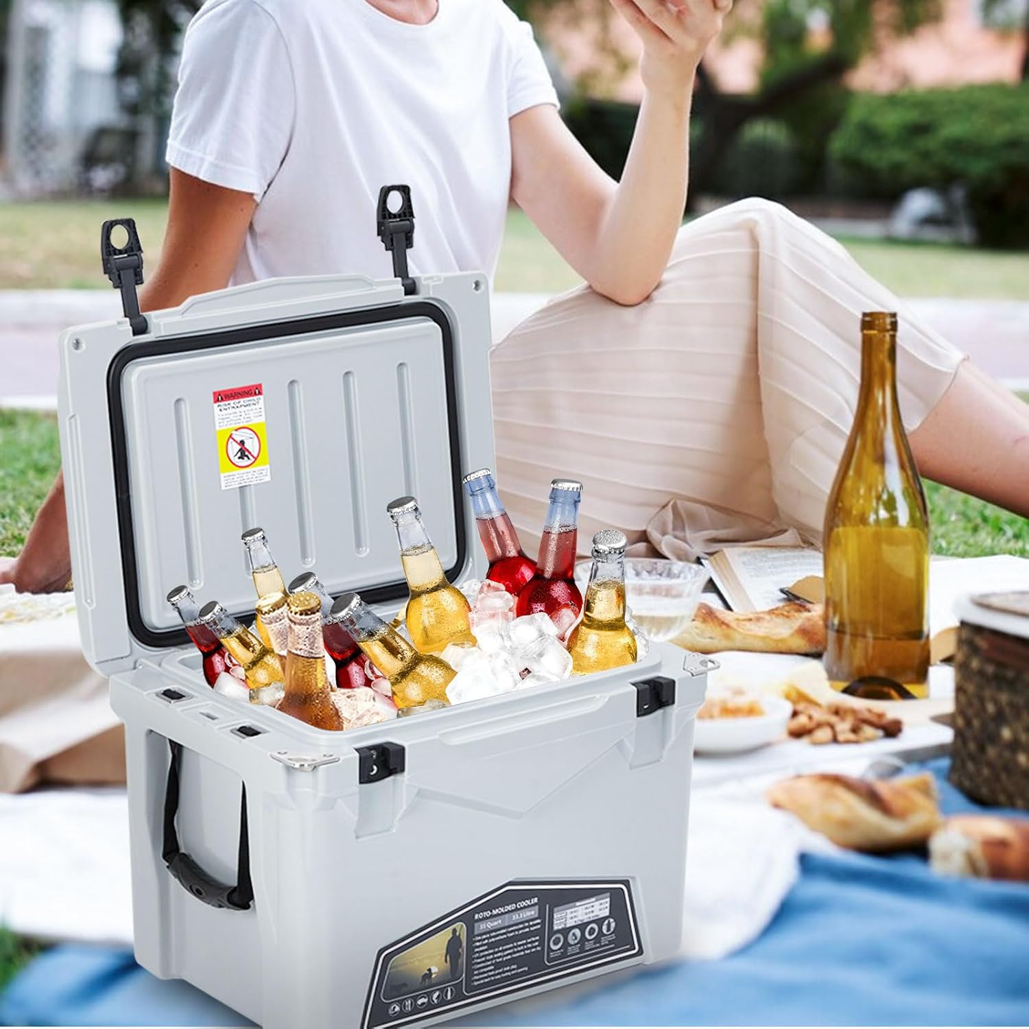 20 Quart Portable Ice Cooler, Heavy Duty Ice Chest with Portable Cup Holder, Fish Ruler, Bottle Openers, Camping Cooler for Beach Boat Fishing Picnic Travel