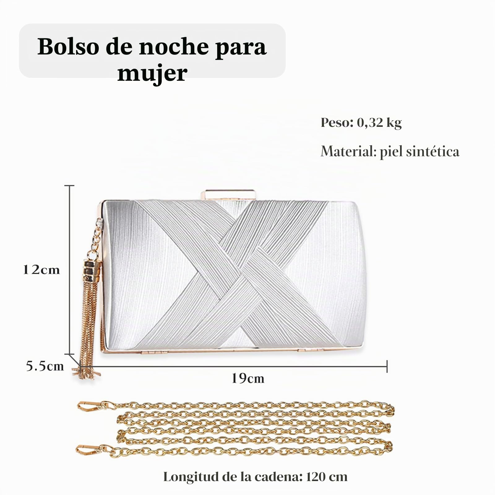 Bolsa de Noche para Mujer Clutch con Fleco Borlas Bolso de Mano con Cadena Bolso de Fiesta Retro Bolso de Hombro Bolso de Boda Elegante Bolsos Bandolera para Banquete Fiesta Partido Plata
