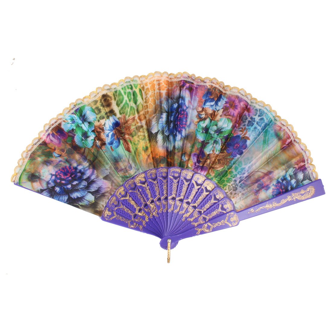 ZHuidjo Flower Pattern Party Stage Chinese Retro Style Shining Dancing Hand Fan (SN: 1cd 7cd 417 11e e8c)