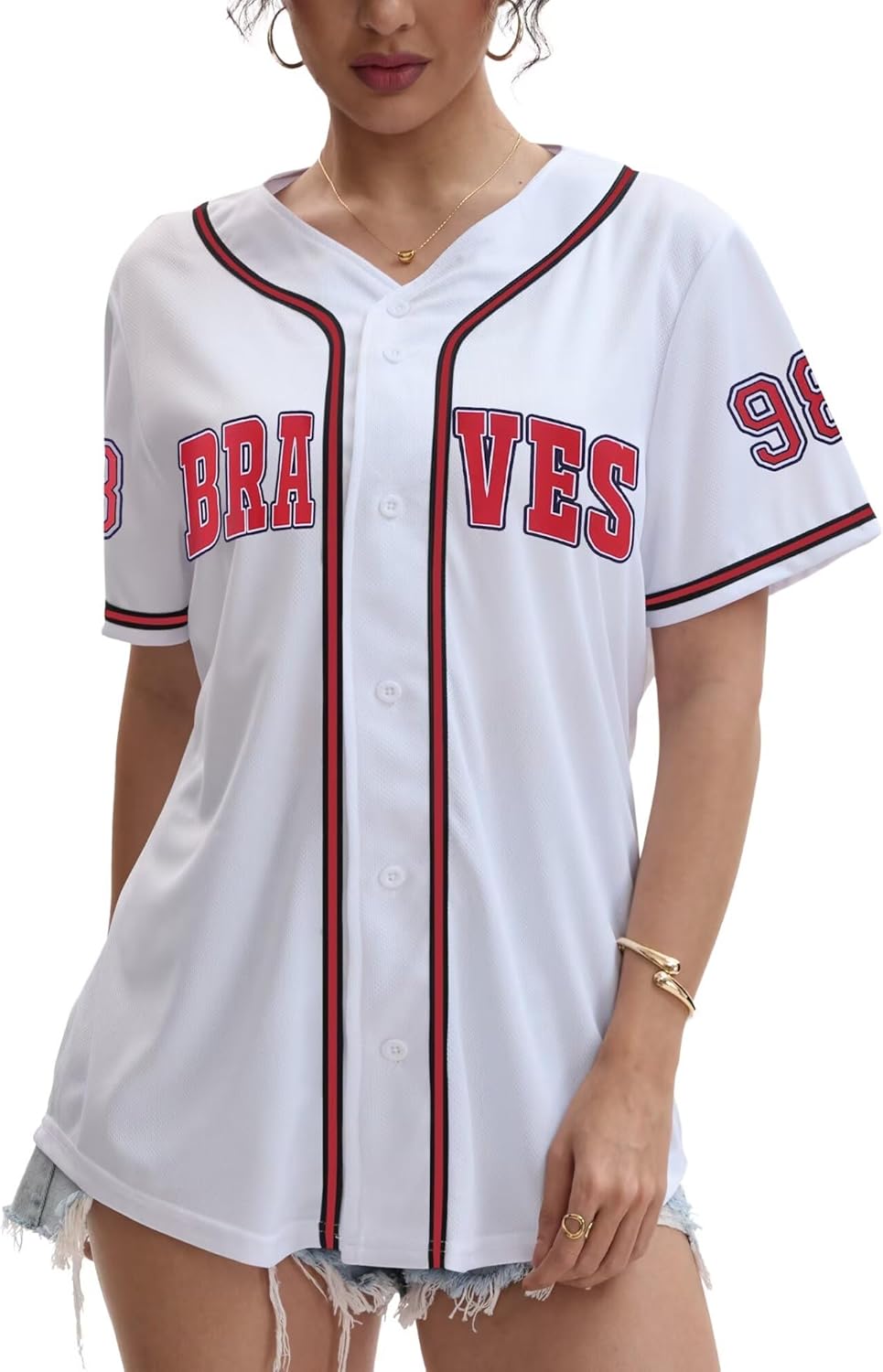 Women 98 Baseball Jersey Country Music Graphic Shirt Cow Bull Skull Tshirt Button Down Vintage Fan Tee Tops - Image 4