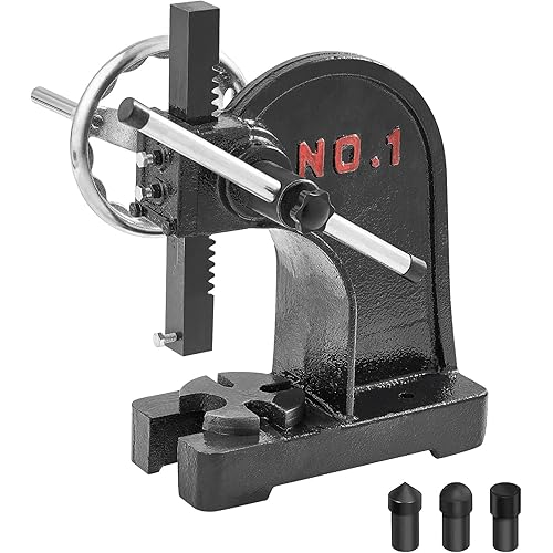 VEVOR Arbor Press, 1 Ton Manual Arbor Press with Handwheel, 5.9" Maximum Height, Cast Iron Heavy-duty Manual Desktop Arbor Press, Precision Hand Press for Stamping, Bending, Stretching, Forming