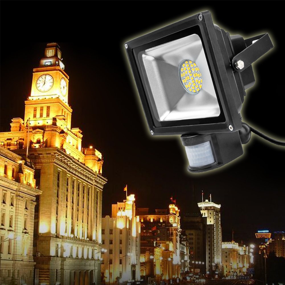 30W Faretto LED con Sensore di Movimento,Faro SMD LED da Esterno,IP65 Proiettore LED,Bianco Caldo,Ideale per il Giardino,Cortile,Corridoio,Garage