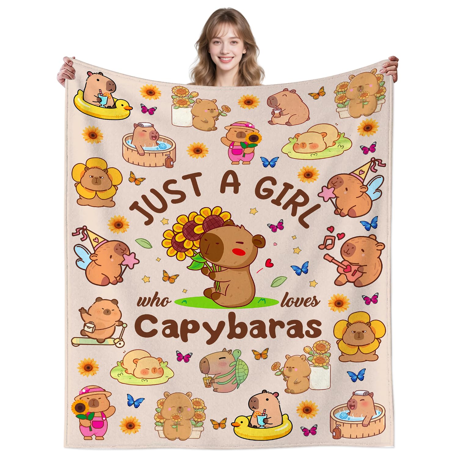 UNZOVZS Capybara Gifts Blanket For Boys Girls, Soft Flannel Capybara Themed Throw Blanket Decor Bedding For Room Couch Sofa 50"X40"