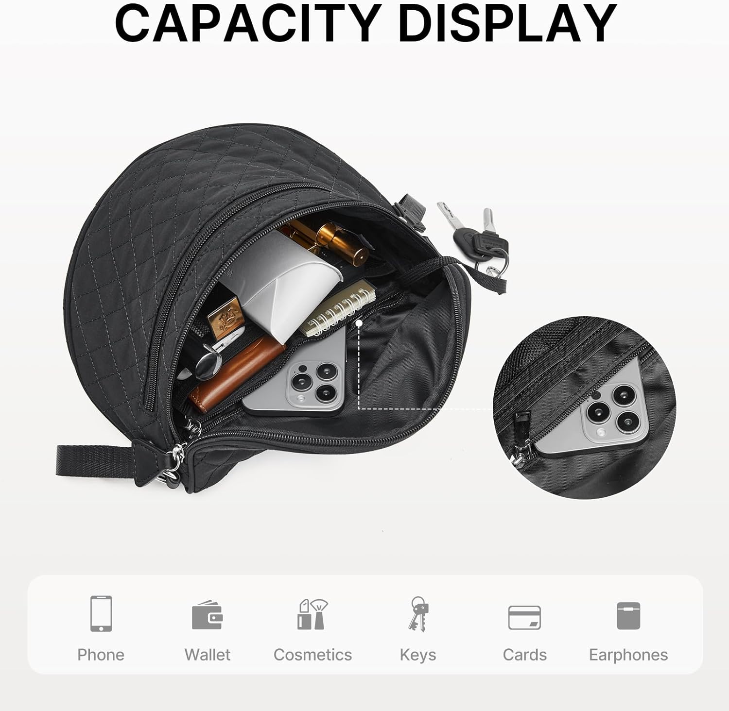 G4Free Quilted Bum Bag Crossbody Bags for Women, Spacious Nylon Cross Body Bag with Removable Pouch - Image 4