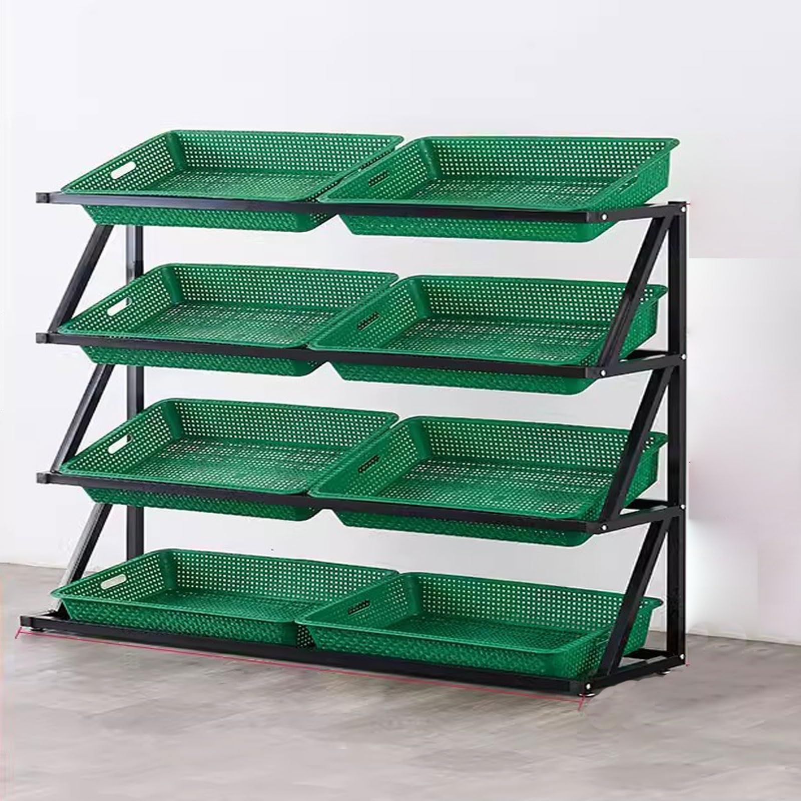 Generisch Grünes Supermarktregal mit 4 Ebenen, Obst- und Gemüsekorbständer für Küche, Büro, Speisekammer, Snackaufbewahrung – Allzweckregal 47,2 x 13,7 x 43,3 Zoll