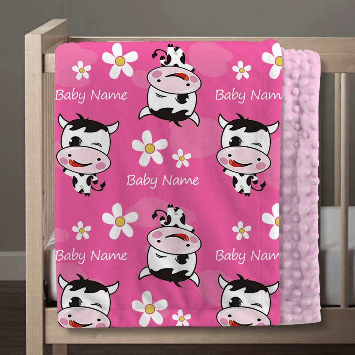 Personalized Cow Baby Blanket for Boys and Girls, Custom Cute Cow Print Baby Blankets with Name, Cow Theme Baby Blanket for Newborn Infant Toddlers Kids, Warm Plush Baby Blanket