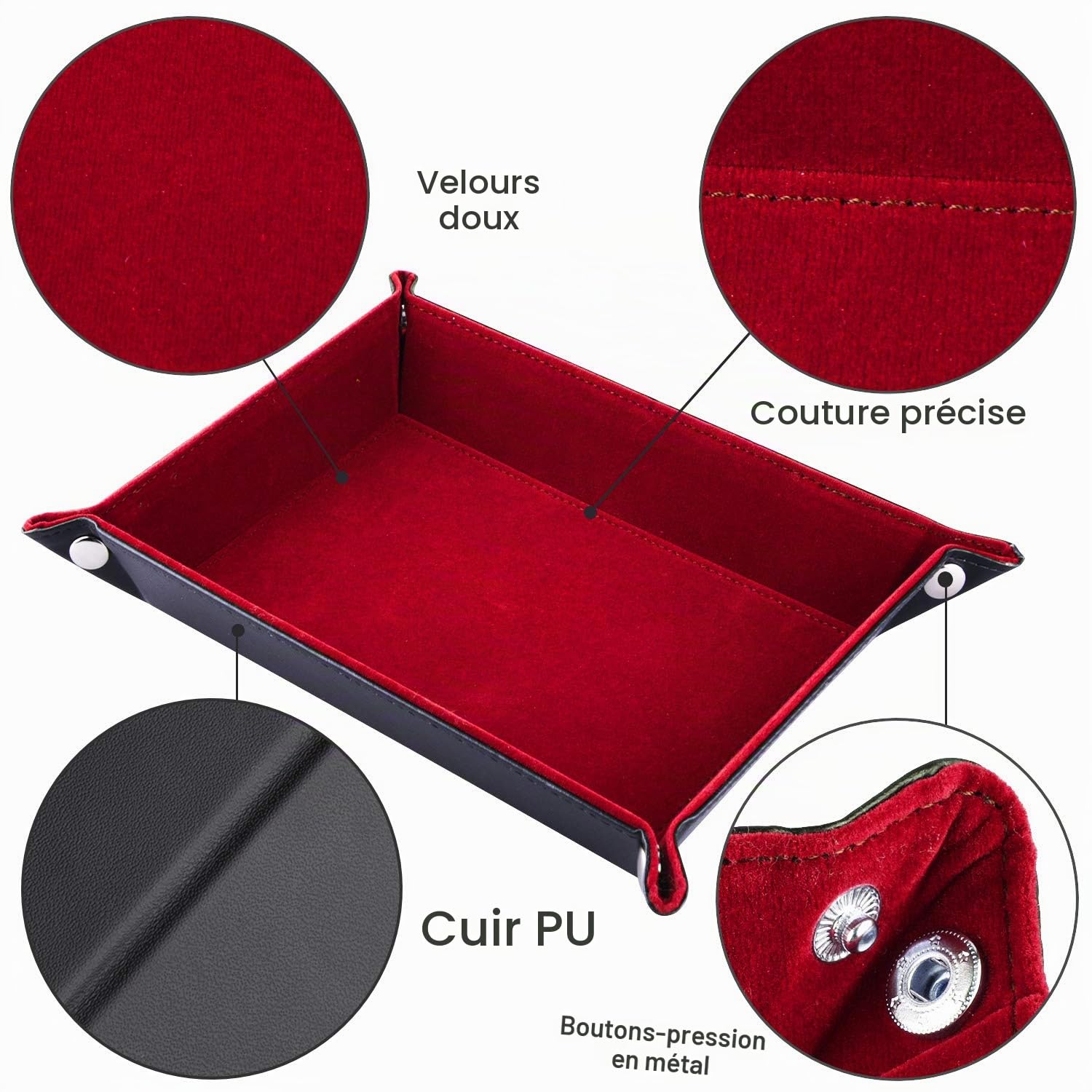 SIQUK Plateau à dés Double Face Pliant Cuir PU Velours Bordeaux pour D&D Jeux de Table