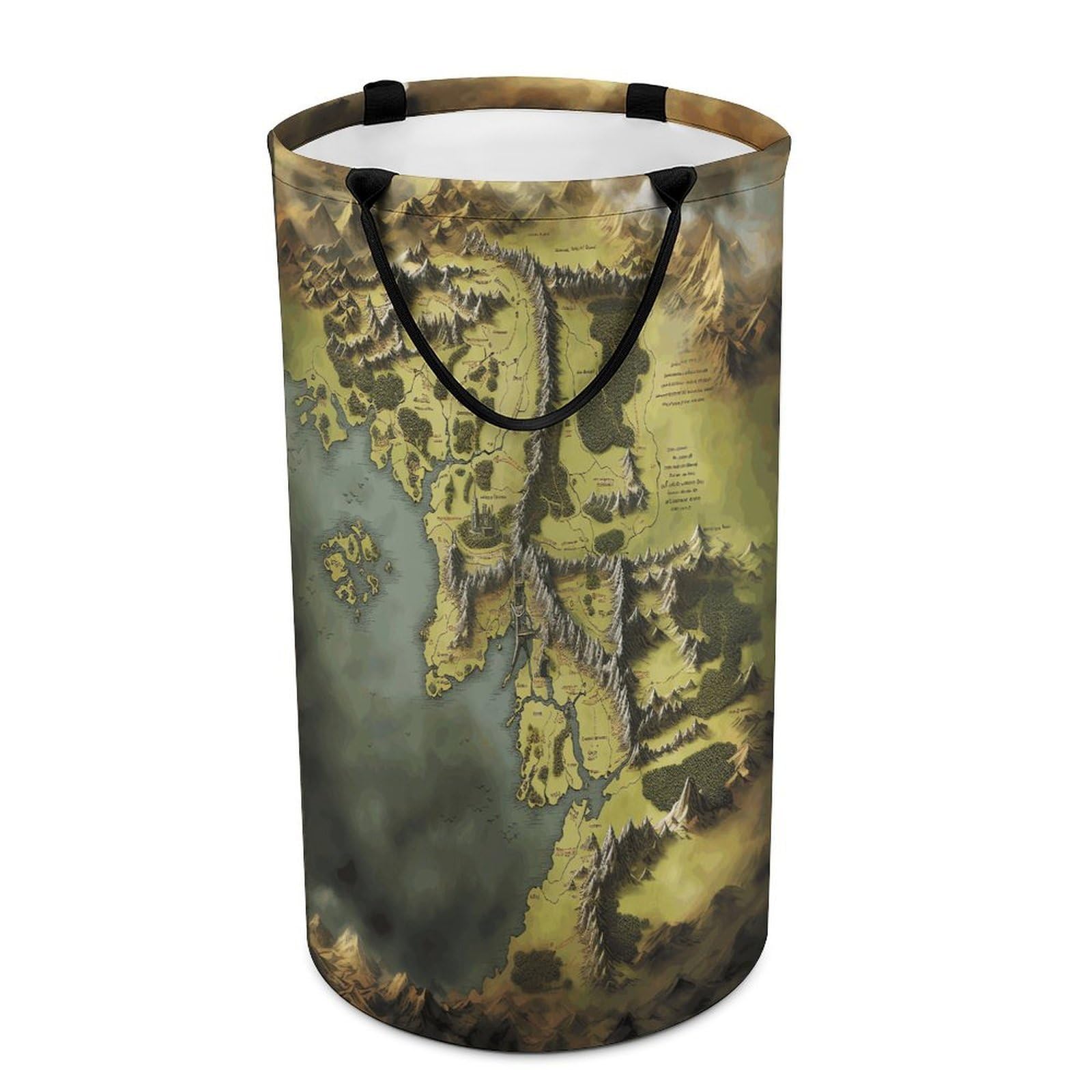 Middle Earth Map Laundry Hamper Waterproof Polyester Laundry Baskets Collapsible Dirty Clothes Storage Basket Clothes Hampers with Sturdy Handles for Travel Bedroom