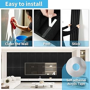 Art3d 10-Pack Peel and Stick Acoustic Panels with Acrylic Tape - 12 x 48 inches, Self Adhesive Sound Absorbing Polyester Wall Panels for Home Office Studio, Black