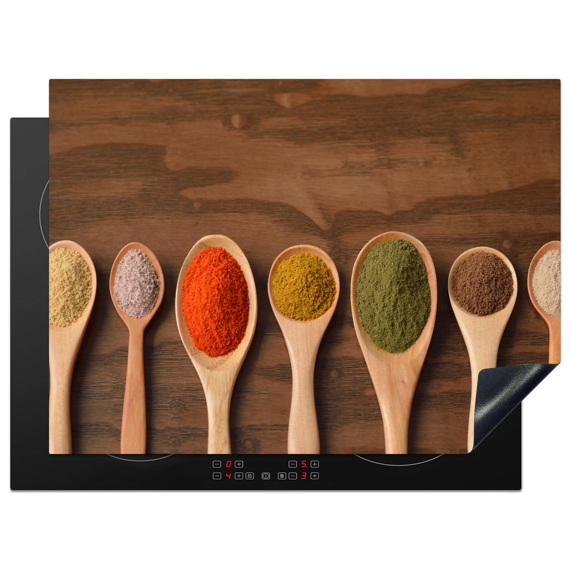 KitchenYeah© Induction Hob Protector Mat 20.5"x27.6" / 70x52 cm Stove Cap Top Cover Kitchen Cooker Covers for Electric Hobs Vinyl Ladle - Herbs - Food - Spices - Table