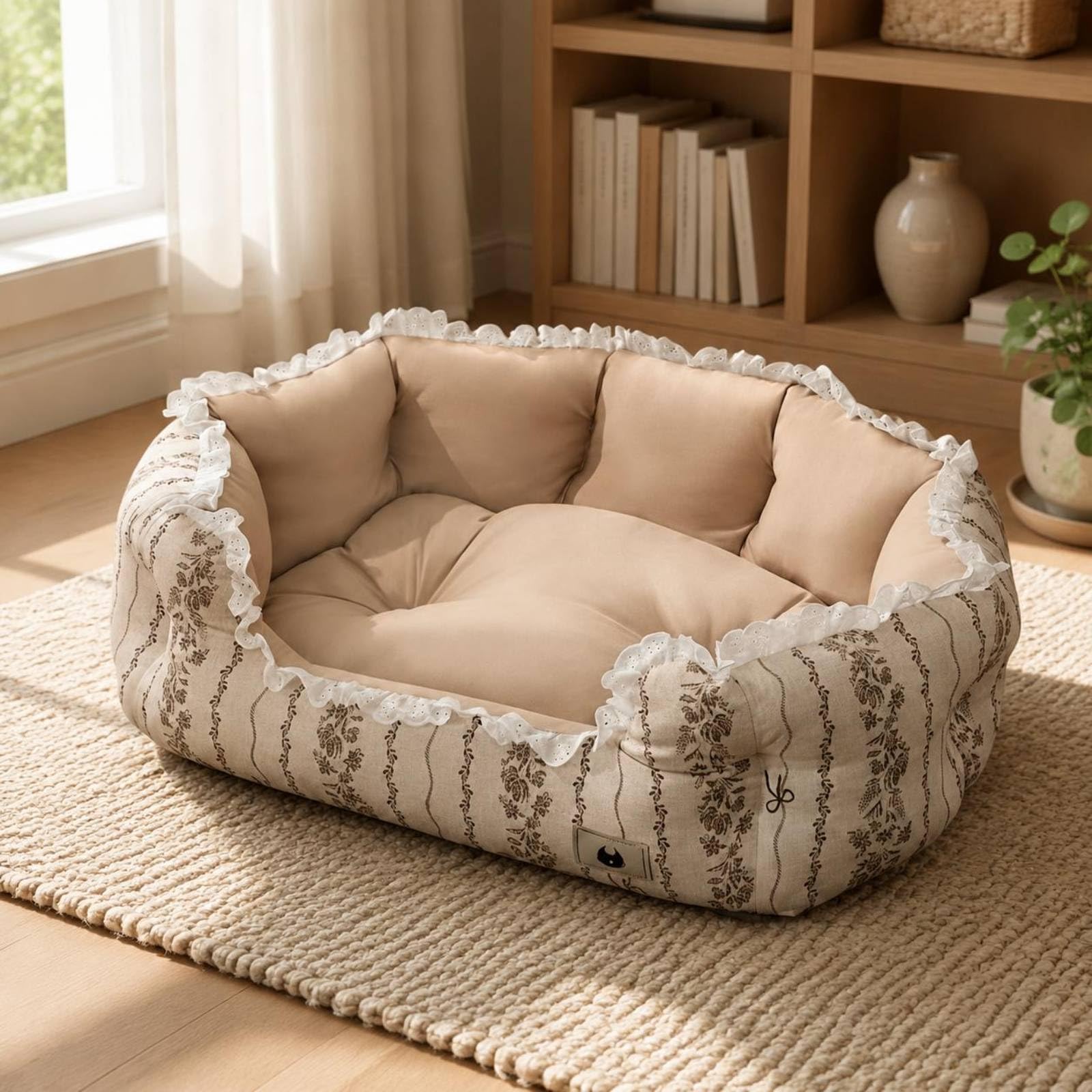 Baoblaze Cama para Mascotas Sofá Cama Gato Cama Perro Pequeño Sofá Animal con Apoyo Elevado y Tejido Transpirable Acolchado, XL-76 56 23CM, Puntos De Princesa【Extra Alto Extra Grueso】