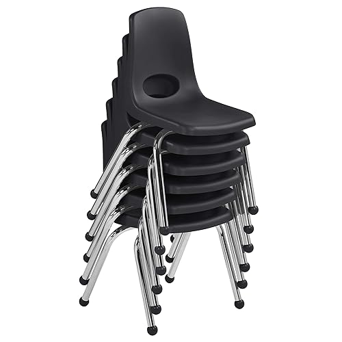 Miniatura 4 de FDP - Silla de pila escolar de 14 pulgadas asiento de estudiante apilable con patas de acero cromado y deslizamientos de bola para aprendizaje en