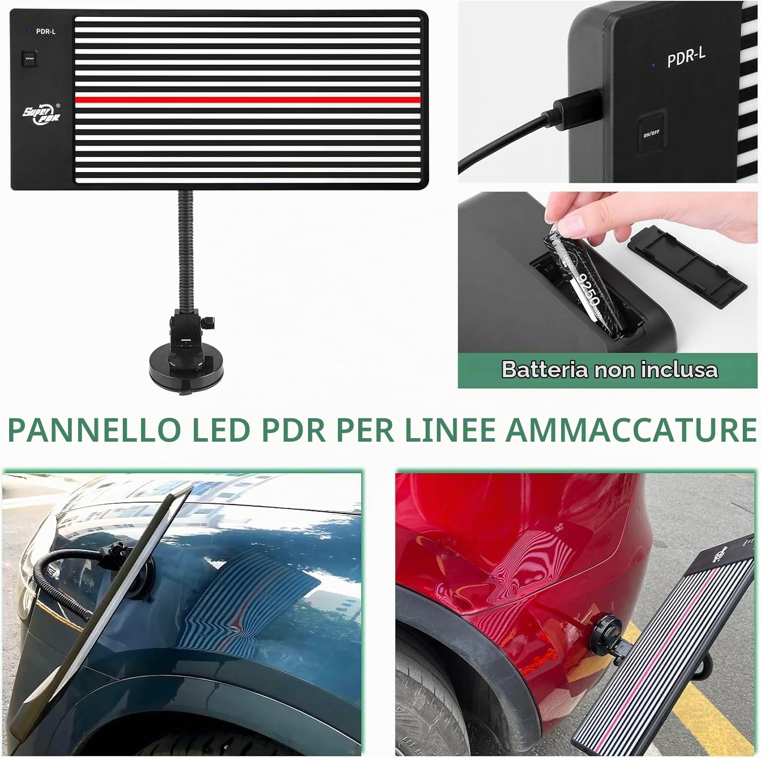 Set di riparazione per ammaccature dell'auto, senza vernice, con LED Dent Board, martello scorrevole, ponte di trazione e estrattore di ammaccature, per ammaccature auto, danni da grandine, piccole e