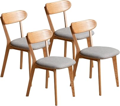 JUSTONE Mid-Century Modern Dining Chairs Set of 4 - Solid Oak Wood Kitchen Chairs with Ergonomic Backrest, Farmhouse Style for Dining Room Natural Oak