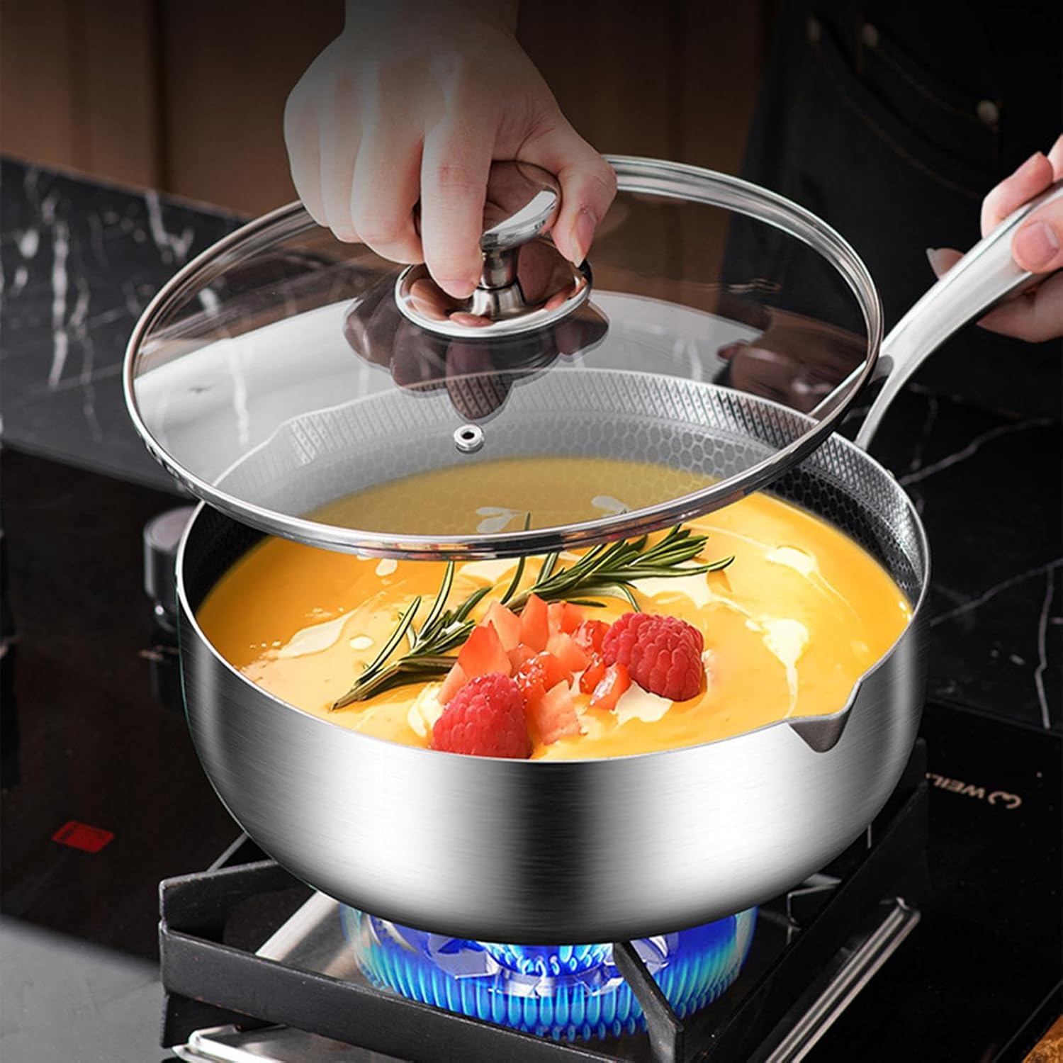 トーヴ用 ミルクポット - 茹で鍋 調理器具 - お手入れ簡単 焦げ付き防止 ハニカム加工 蓋付き 蒸し器機能 錆び防止 沸騰・蒸し 牛乳温め鍋, 茹で鍋  調理器具, お手入れ簡単 焦げ付き防止 ハニカム加工 蓋付き 蒸し器機能 錆び防止 沸騰・蒸し・溶解・抽出用 牛乳煮沸用 ... 牛乳煮沸用ポット, 茹で鍋 調理器具, 焦げ付き防止 ハニカム加工 蓋付き 調理器具 煮沸 離乳食 キッチン 業務用