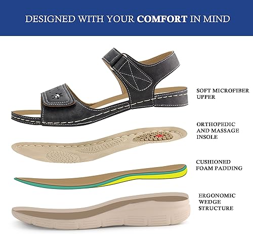 Miniatura 3 de JABASIC Sandalias cómodas para mujer, sandalias ortopédicas para caminar, sandalias ortopédicas con soporte para el arco