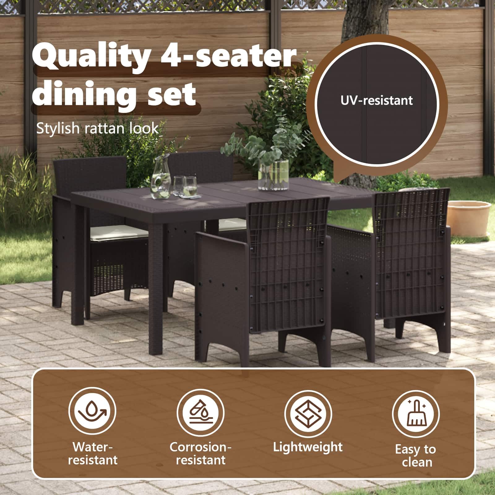 vidaXL Conjunto de Comedor de Jardín 5 pcs Marrón Ratan Polt, Muebles Modernos para jardín y terraza, Juego de Comedor Resistente, diseño Rectangular para Disfrutar al Aire Libre, Verano