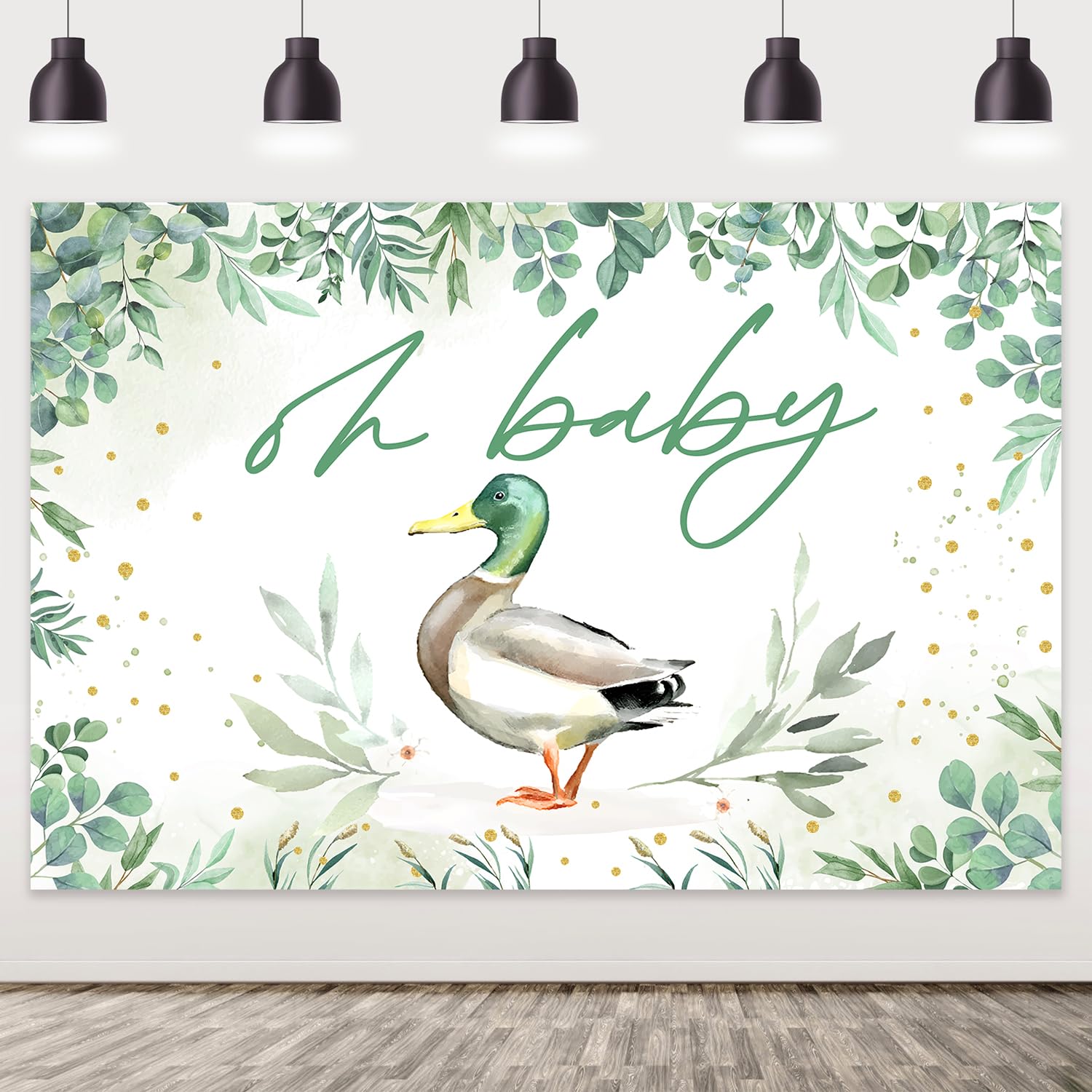 Merrystorm Mallard Duck Baby Shower Backdrop - Duck Hunting Theme - Sage Green - 5ft x 3ft - Includes 1 Backdrop - Perfect for Boys Girls Baptism