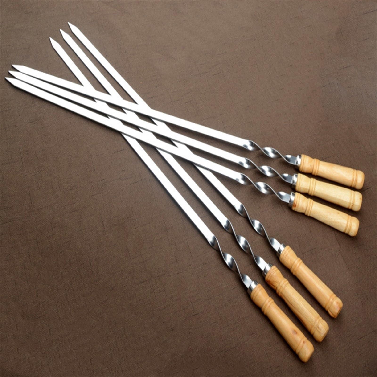 Spiedini per Barbecue, Spiedini for Kebab, spiedini for Barbecue Grandi da 55 cm, riutilizzabili, in Acciaio Inox, con Manico in Legno, for Campeggio all'aperto e Picnic