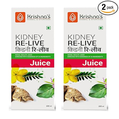 Krishna's Kidney Re-Live Juice - 500 ml (Pack of 2) For healthy kidneys | Enriched with 24 herbs like Pashanbhed, Pushkarmool, Kaunch Beej, Arjun Chaal, Gokhru | Sugar free Juice with No Added Color or Flavour