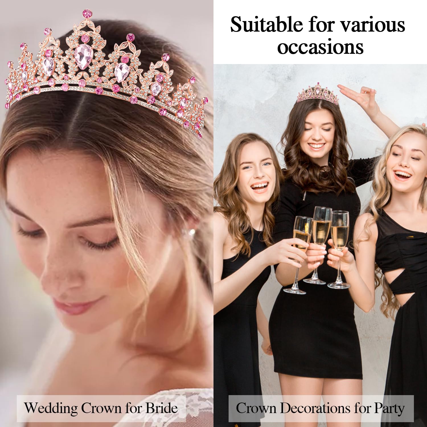 Pink Birthday Crown and Queen Sash - Crystal Tiara Rhinestone Headband for Women Princess Party Gifts - Image 4