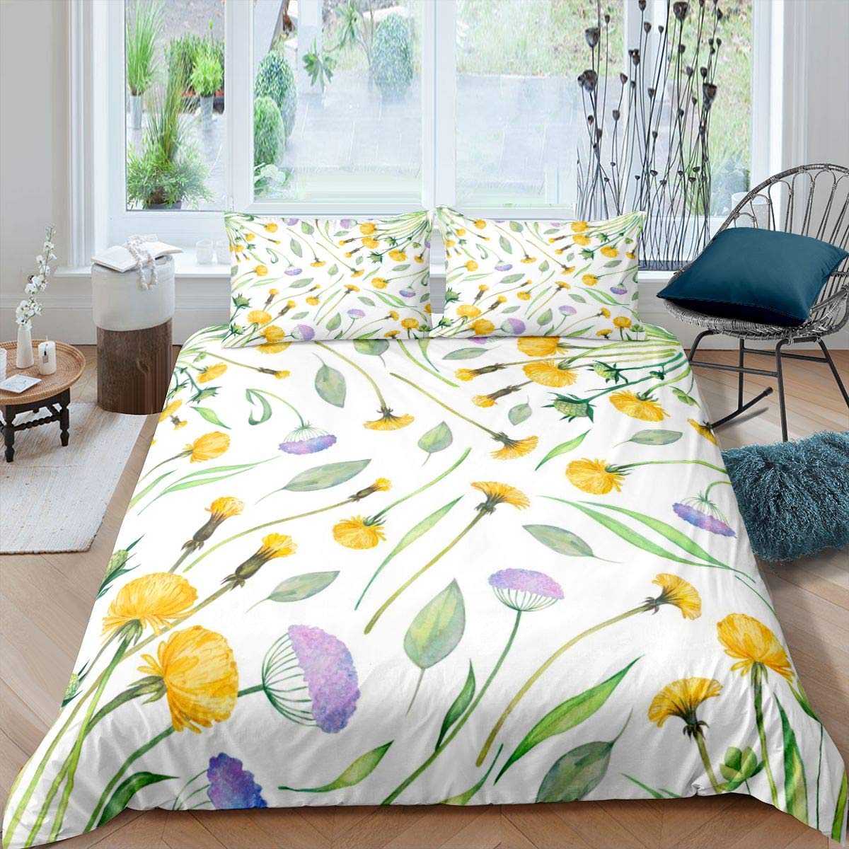 Dandelion Duvet Cover Daisy Bedding Set For Kids Boys Girls Botanical Floral Comforter Cover Ultra Soft Blossom Flowers Bedspread Cover Single Size Zipper — image 1