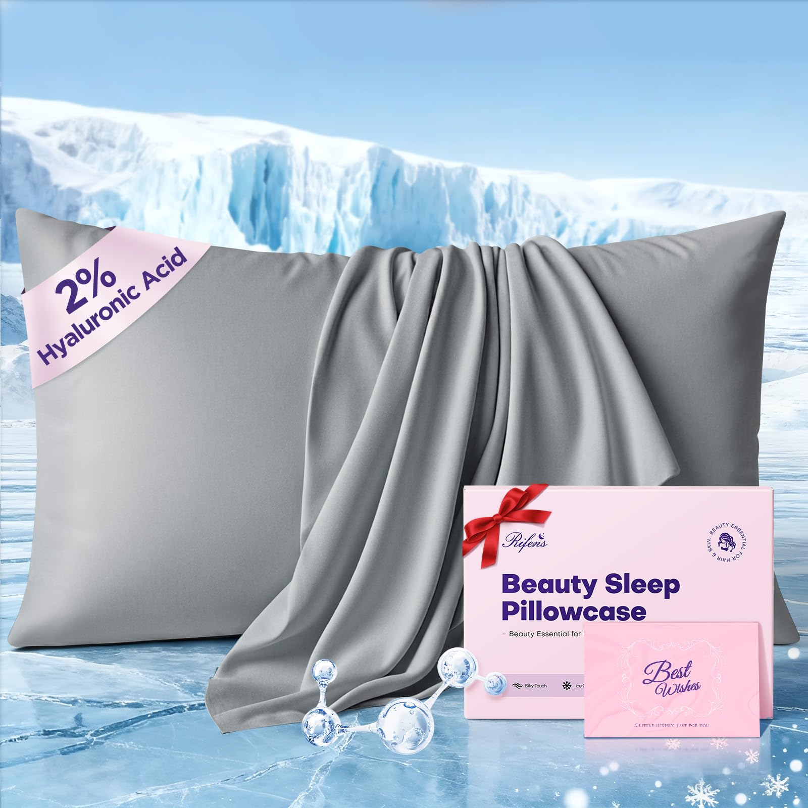 Instant Chill Cooling Pillowcase for Hot Sleepers, 2% HA Infused Pillowcase Hydrates Skin & Hair, Reduces Wrinkles & Frizz, Softer Than Silk Pillow
