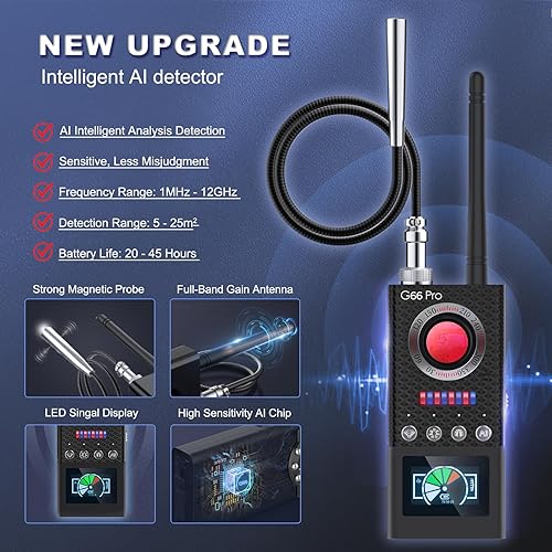 Miniatura 2 de GUMOZU Detector de dispositivos ocultos, detectores de cámara oculta Pro con escaneo automático AI, rastreador GPS magnéticodetectores de errores