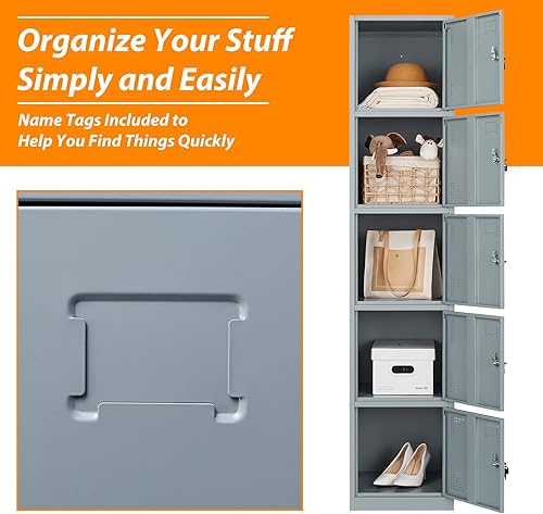 Vista 13 de Taquillas de metal para empleados, armario de almacenamiento de acero con 5 puertas para el hogar, oficina, escuela, gimnasio (blanco)