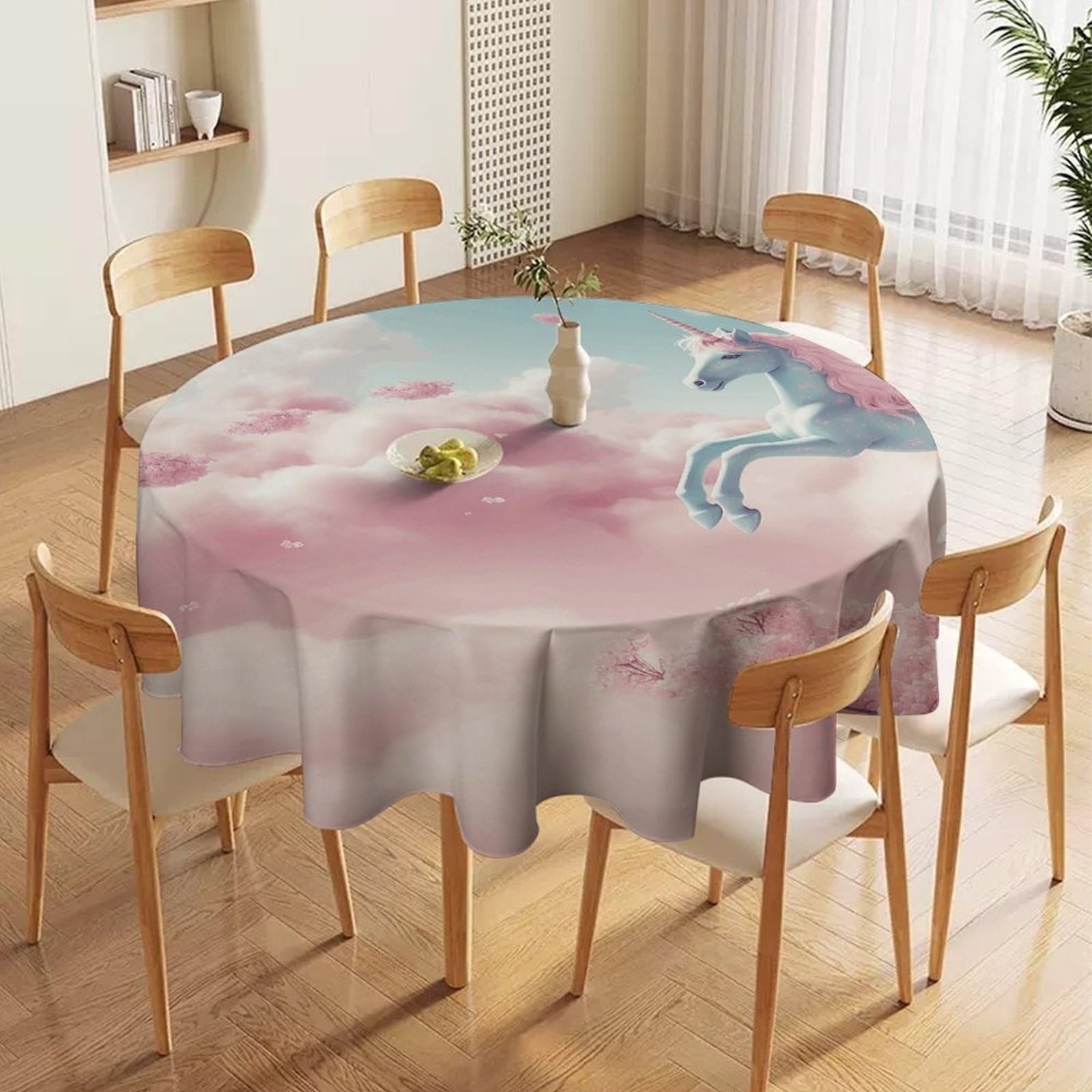 Nappe ronde tissu imperméable décoration table salle à manger motif nuage 177 cm