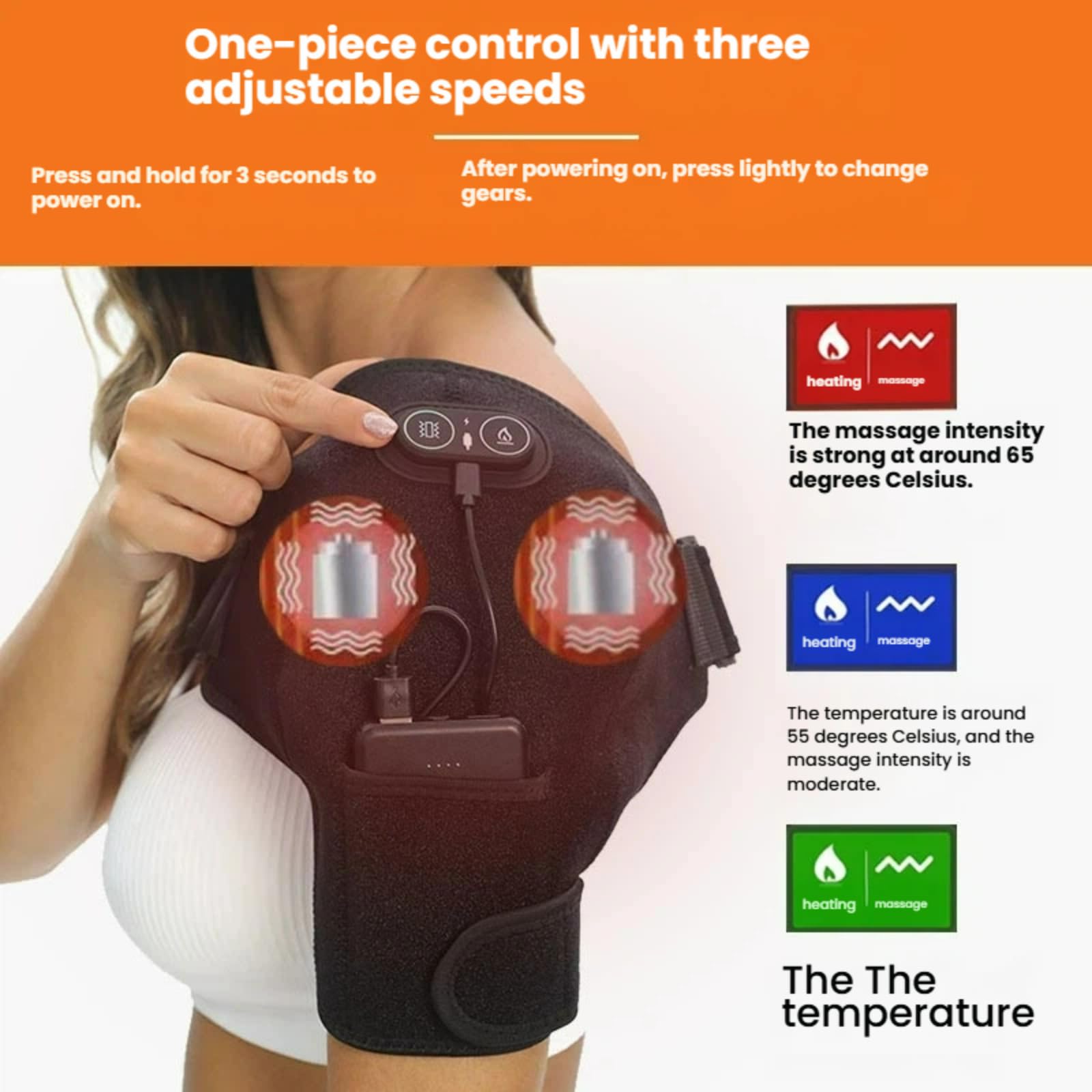 Hombrera térmica con masaje, envoltura de hombro ajustable de 3 niveles con calefacción eléctrica, almohadilla de apoyo de hombro recargable por USB para aliviar el dolor y relajación muscular