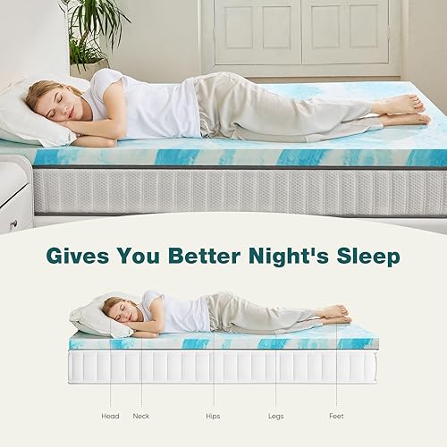 Miniatura 5 de SMUG Cubrecolchón de espuma viscoelástica, 3 pulgadas de grosor con infusión de gel para cama matrimonial, sofá cama, caravana, caravana,