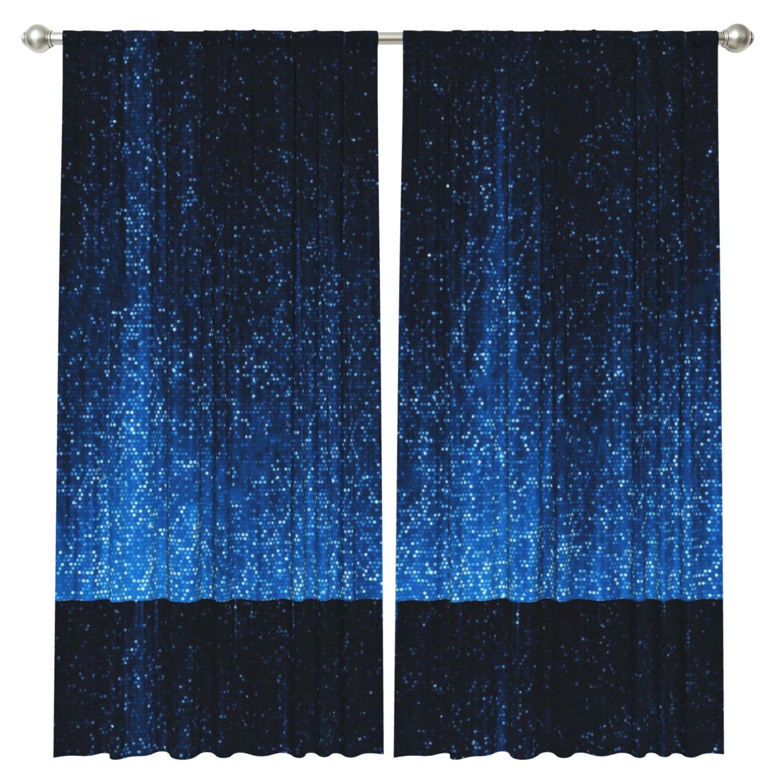 InOmak Blue Sparkle Glitter Pattern, 2 Panels Window Curtains 52 x 84 Inch Blackout Curtains for Living Room Bedroom